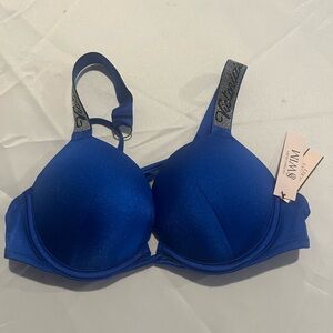 NWT VICTORIA'S SECRET SWIM Shine Strap Sexy Bikini Top 32B Blue plus a f…